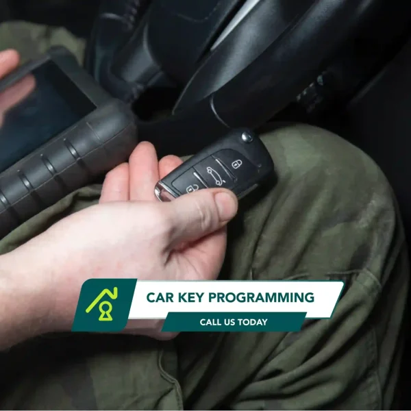 A Locksmith Programming A Flip Key With A Professional Machine.